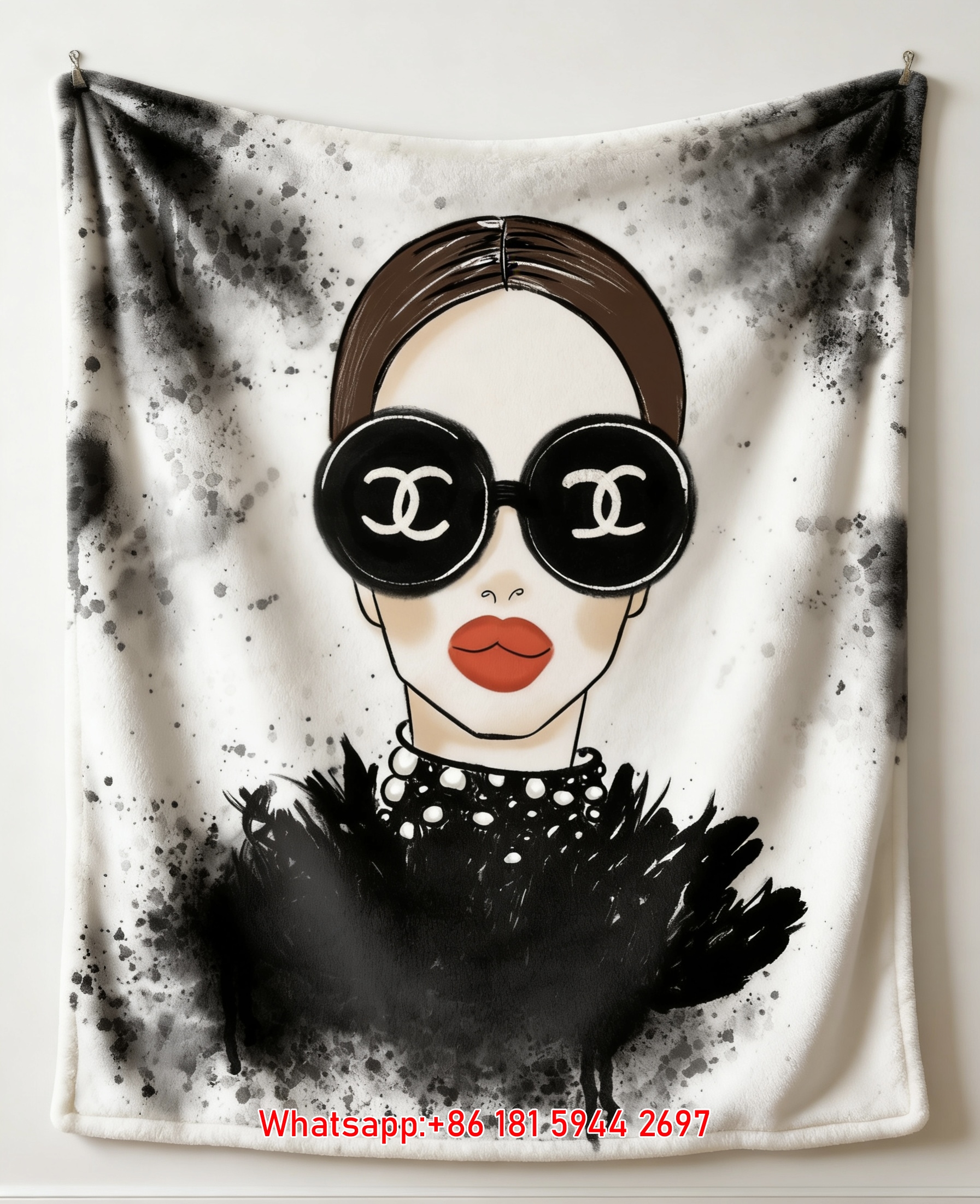 Luxury Chanel Style Fashion Girl Flannel Throw Blanket IMG_7379